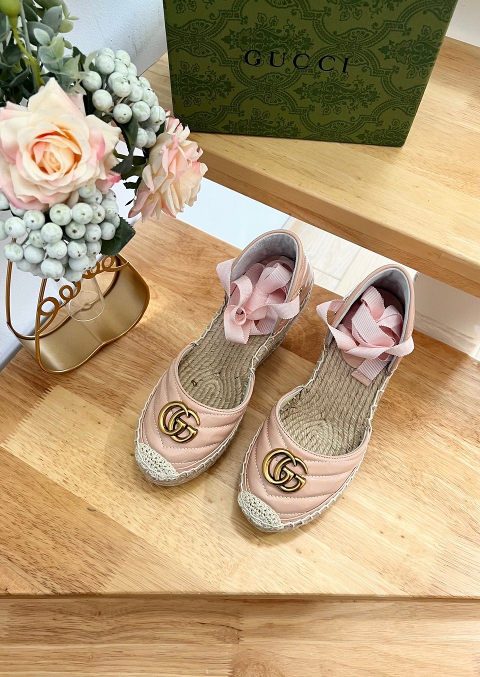 Gucci Leather Platform Espadrille Pink view 3