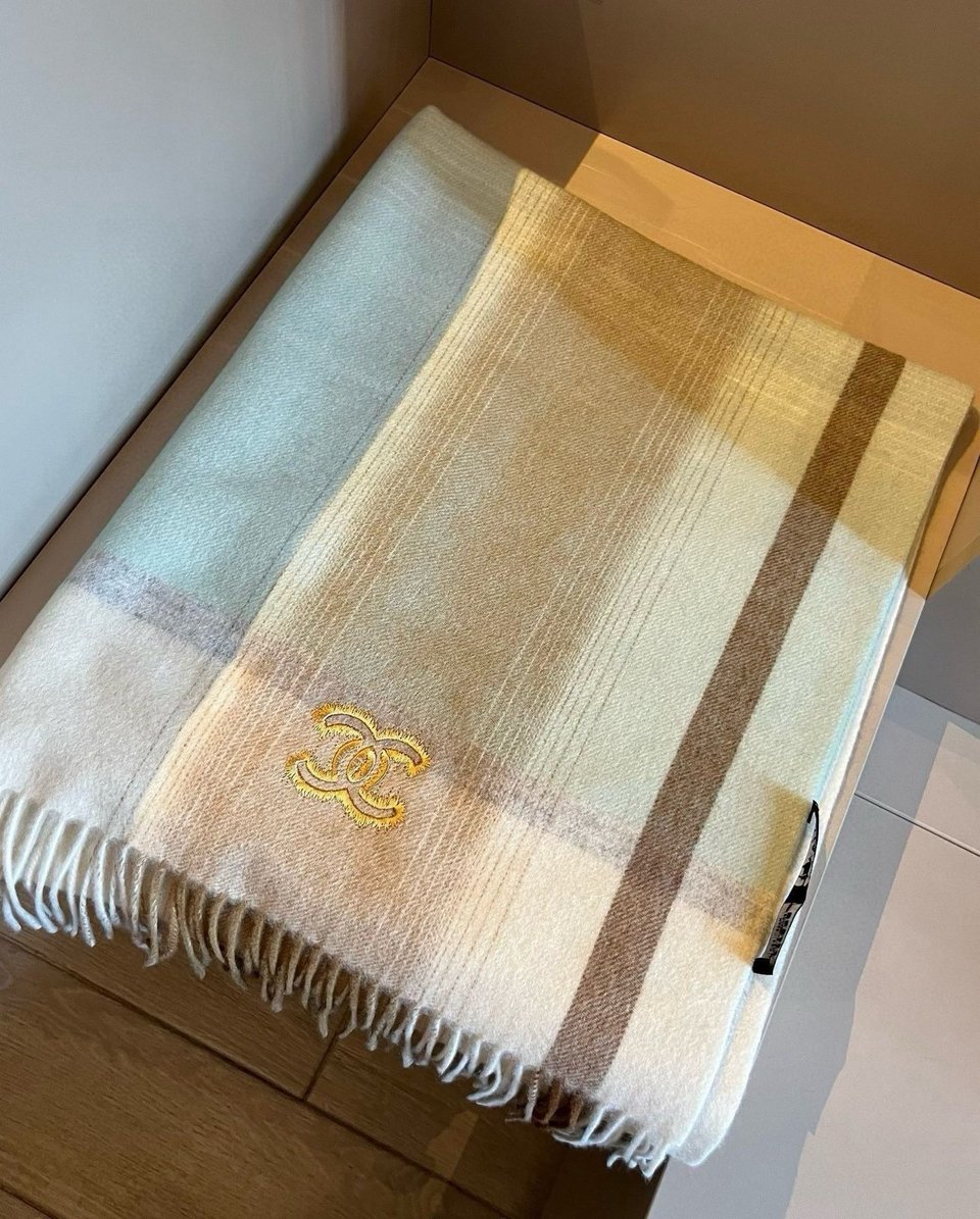 Chanel Cashmere Scarf Striped Beige For Women 190cm view 4