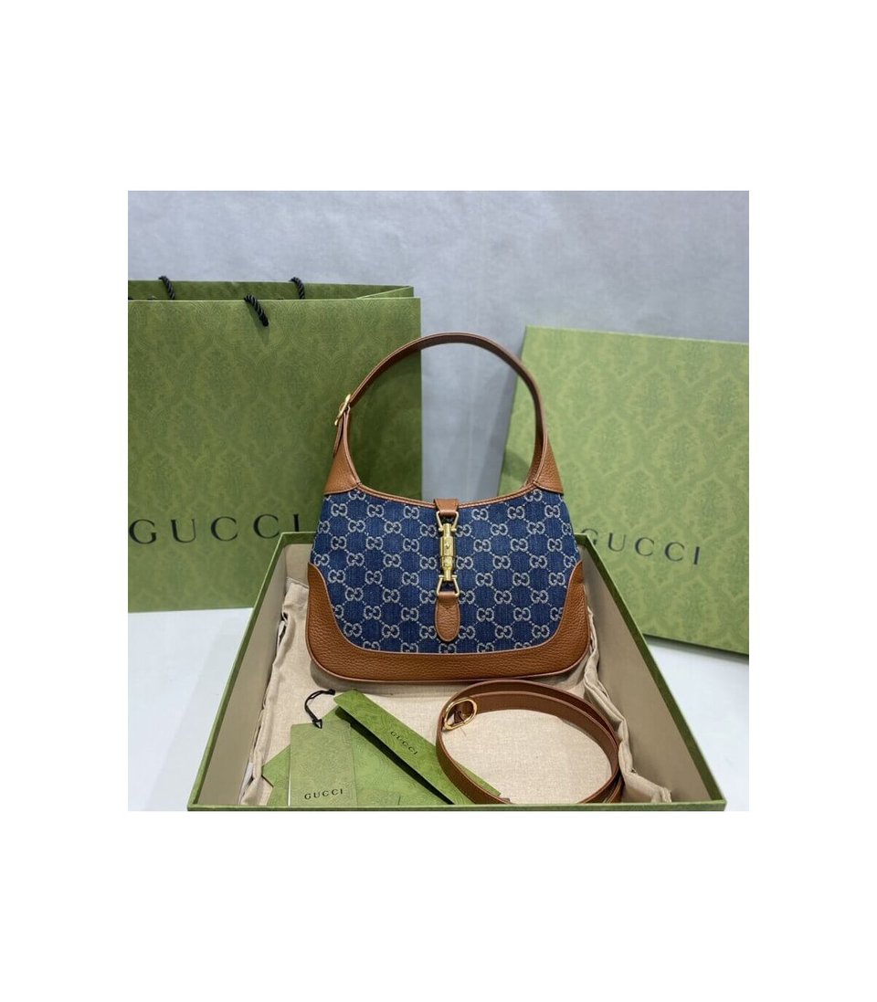 Gucci Jackie 1961 Small Shoulder Bag in Blue Jacquard Denim 28cm view 5