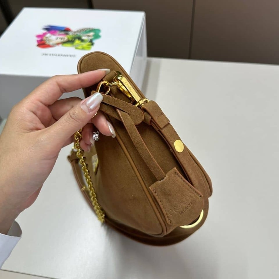 Prada Re Edition Mini Suede Shoulder Bag Brown 28Cm view 8