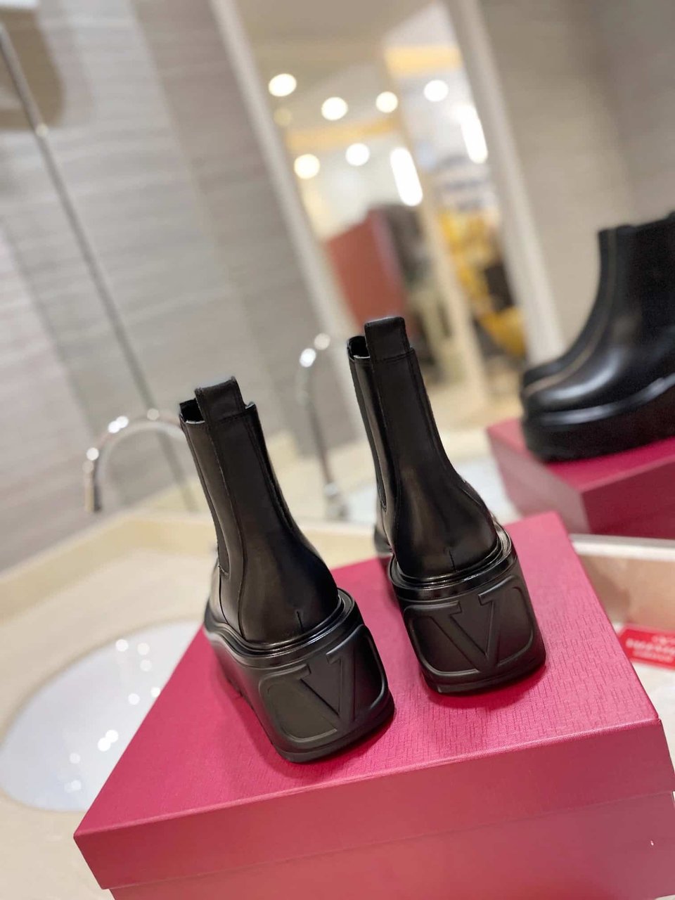 Valentino Garavani Uniqueform V Logo Leather Platform Boots Black view 4