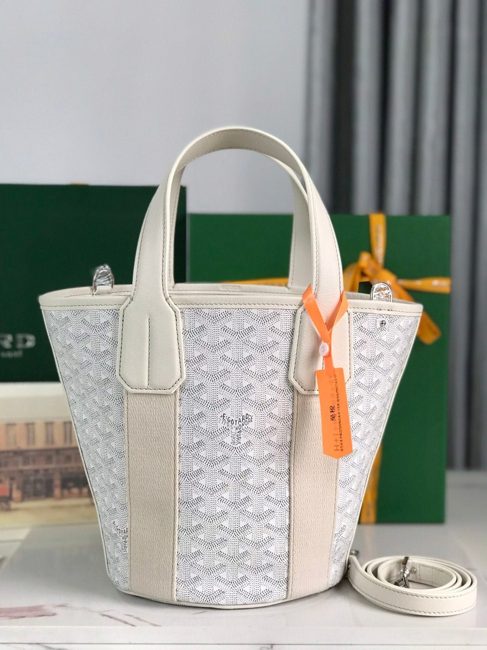 Goyard Small Belharra 24 Cm White Goyardine Canvas And Lambskin view 3