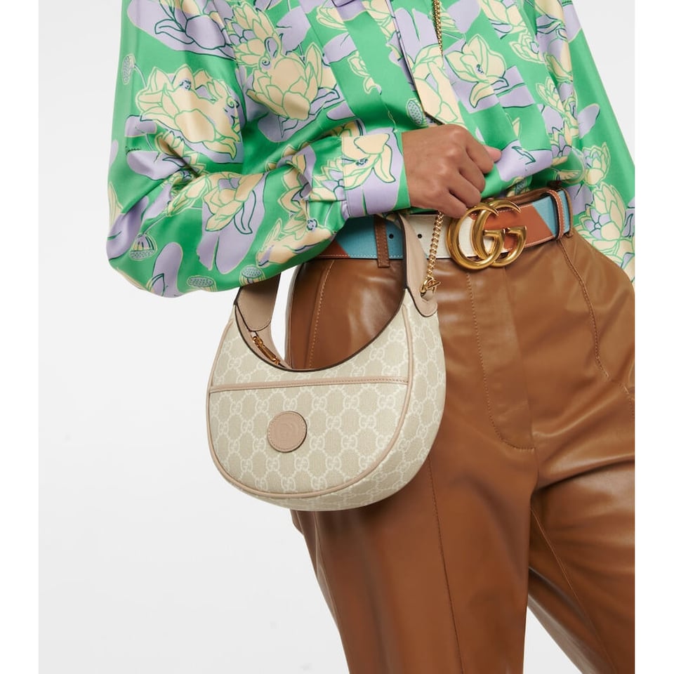Gucci Half-Moon-Shaped Mini Bag with Interlocking G Oatmeal view 3