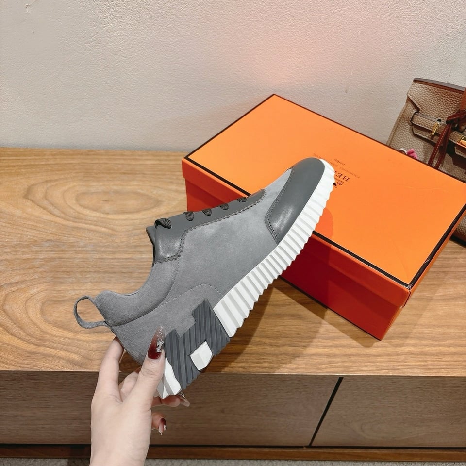 Hermes Bounce Sneakers In Suede And Calfskin Grey- Shoes for Men view 6
