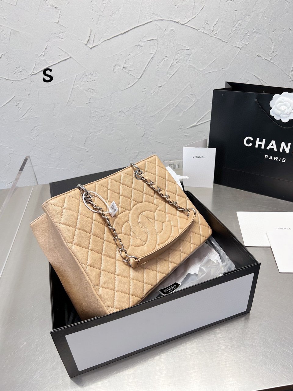 Chanel Grand Shopping Tote Bag Beige Caviar 33Cm/13in view 5