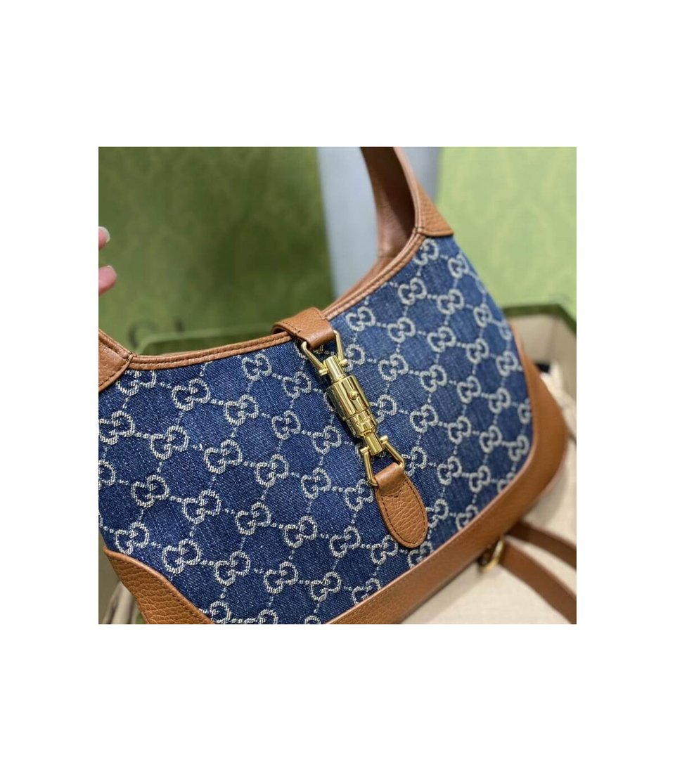 Gucci Jackie 1961 Small Shoulder Bag in Blue Jacquard Denim 28cm view 8