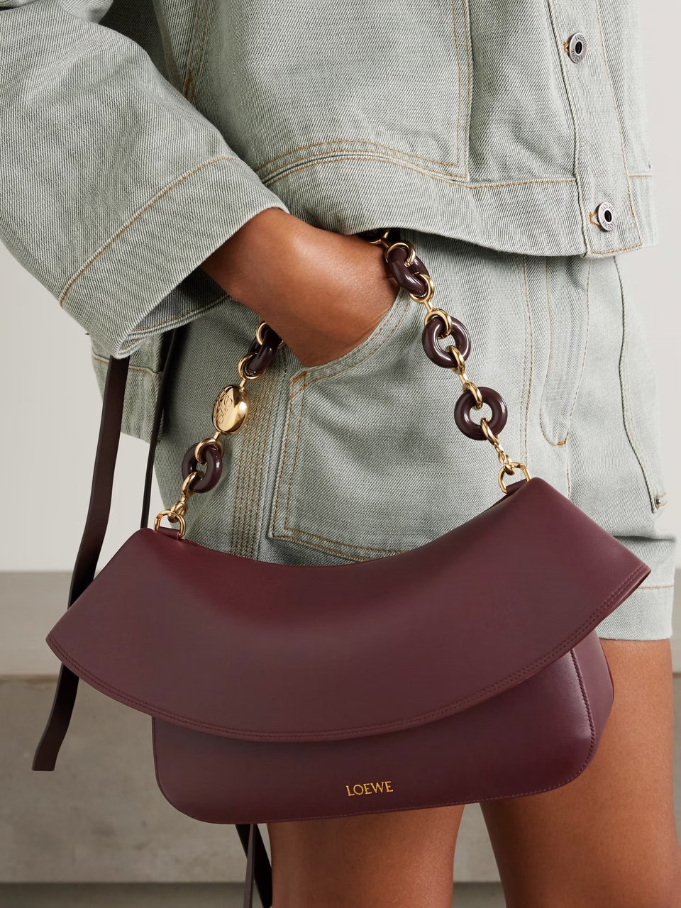 LOEWE Burgundy Medium Leather Ola Shoulder Bag view 11