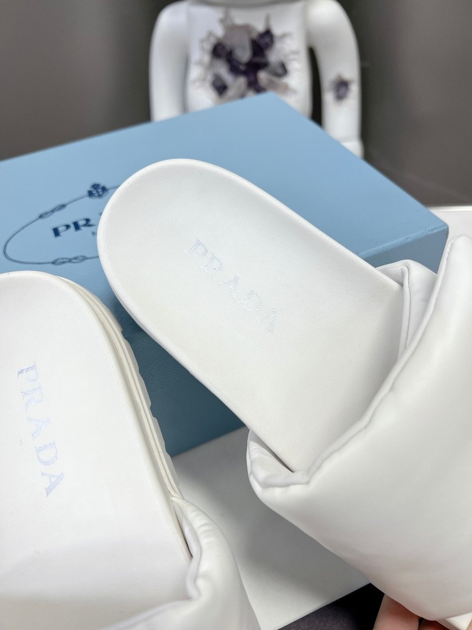 Prada Soft Padded Nappa Leather Slides White 1Xx6482Dl8F0009F020 view 11