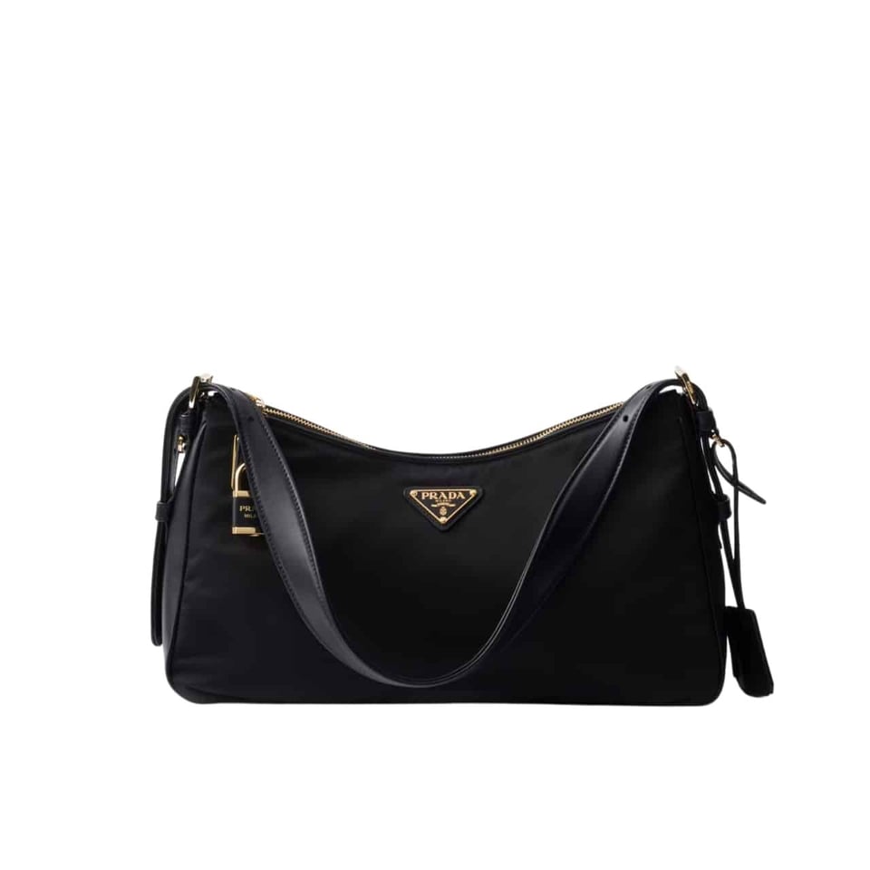 Prada Aimée Large Re Nylon Shoulder Bag With Padlock Black 34Cm view 2
