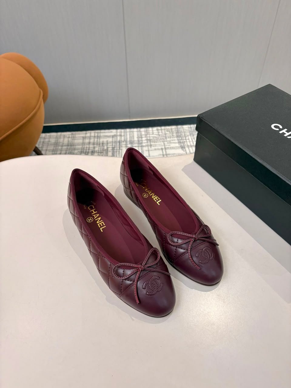 Chanel Quilted Classic Ballerina Flats Quilted Lambskin Burgundy G02819 view 8