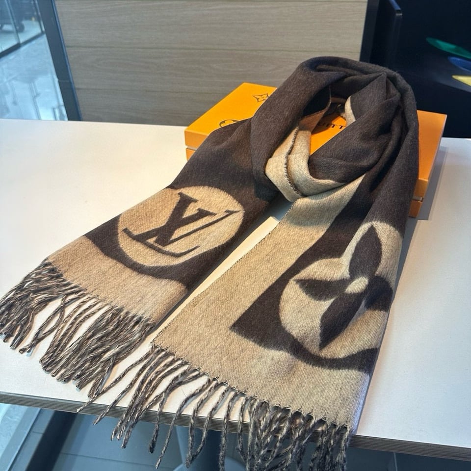 Louis Vuitton Monogram Cashmere Jacquard Scarf Brown For Women 180cm view 2