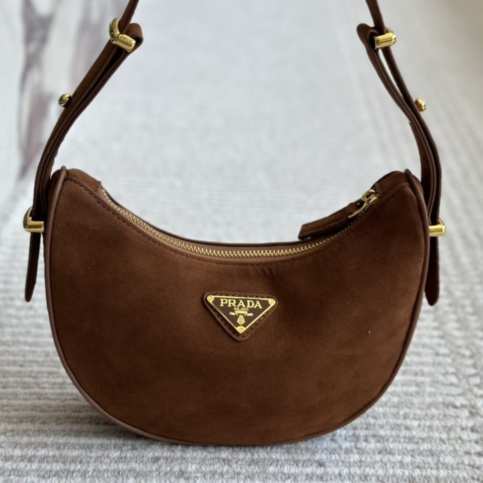 Prada Arqué Suede Shoulder Bag Cocoa Brown 22Cm view 3