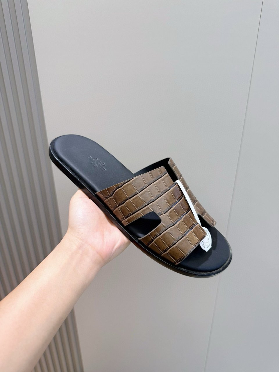 Hermès Brown Crocodile Oran Sandals- Shoes for Men view 6