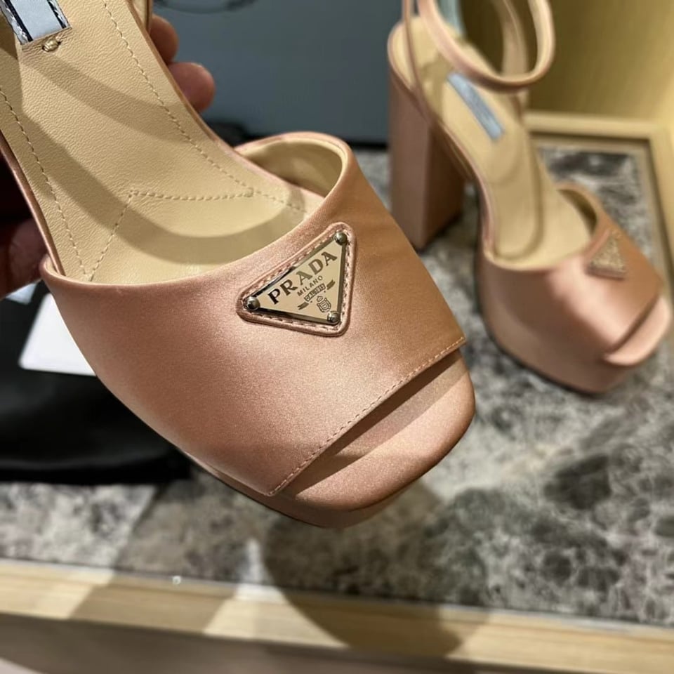 Prada High-Heeled Satin Sandals Pink view 4