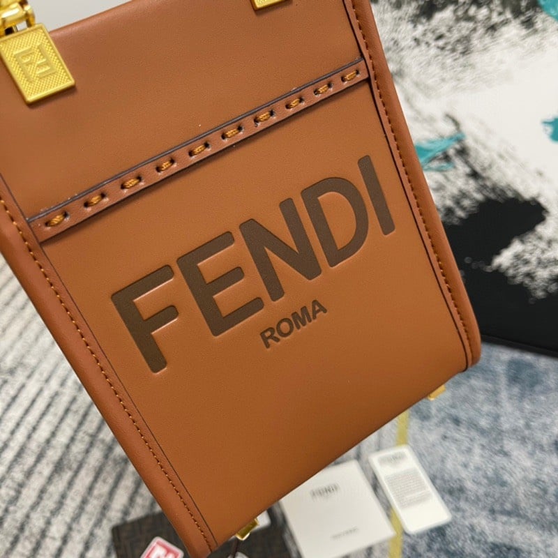 Fendi Mini Sunshine Shopper Leather Bag Brown 18Cm 8Bs051 view 3