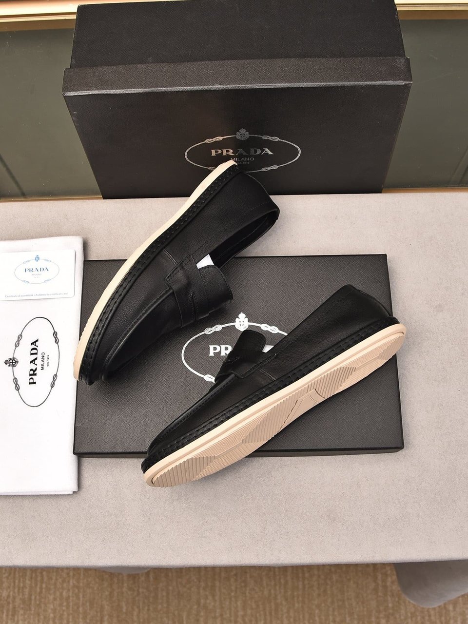 Prada Men’S Flat Loafers Leather Black view 7