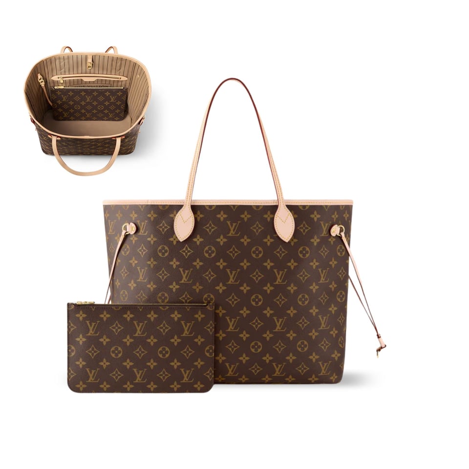 Louis Vuitton Neverfull MM Monogram Canvas Tote Bag Beige 31cm M46975 view 2