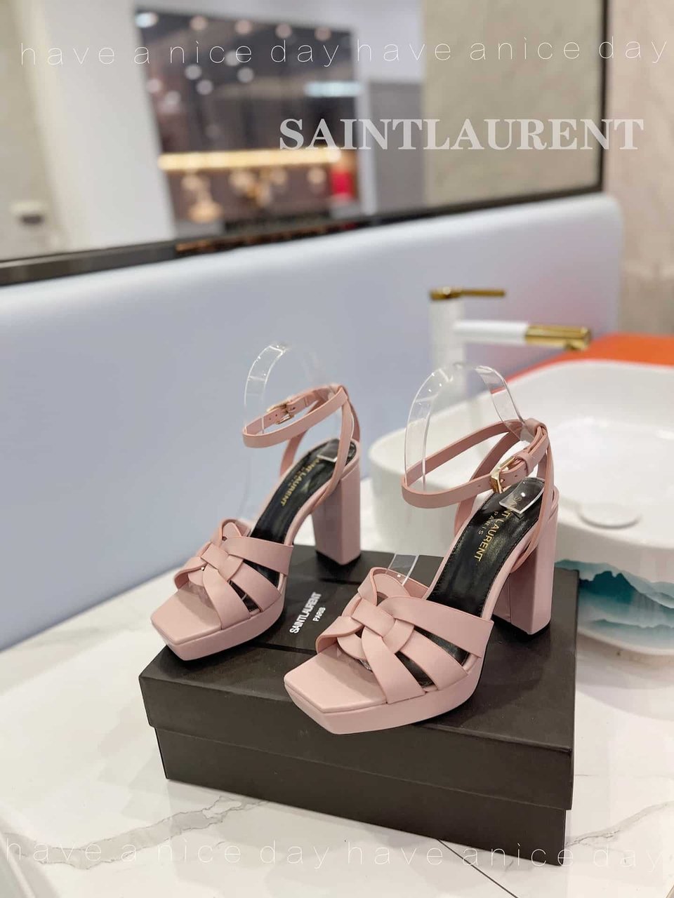 Saint Laurent Tribute Platform Sandals In Smooth Leather Pink view 4