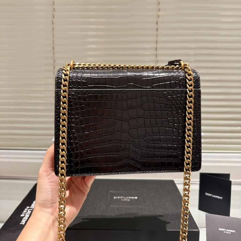 Saint Laurent Sunset Medium In Crocodile Embossed Leather Black 22Cm view 7