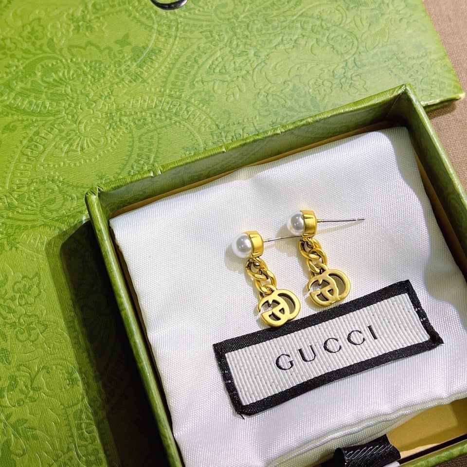 Gucci Pearl Double G Earrings Gold 645665 I4620 8078 view 3