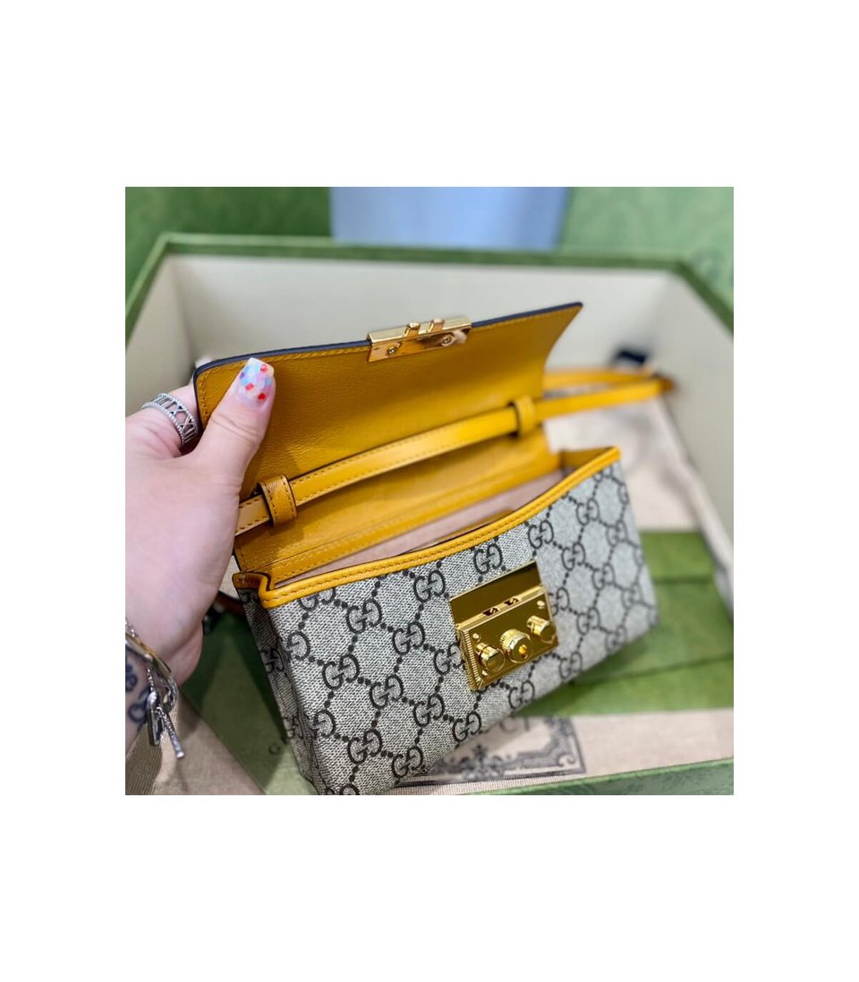 Gucci Padlock Mini Shoulder Bag Ivory &amp; Orange Leather 18cm/7in view 18