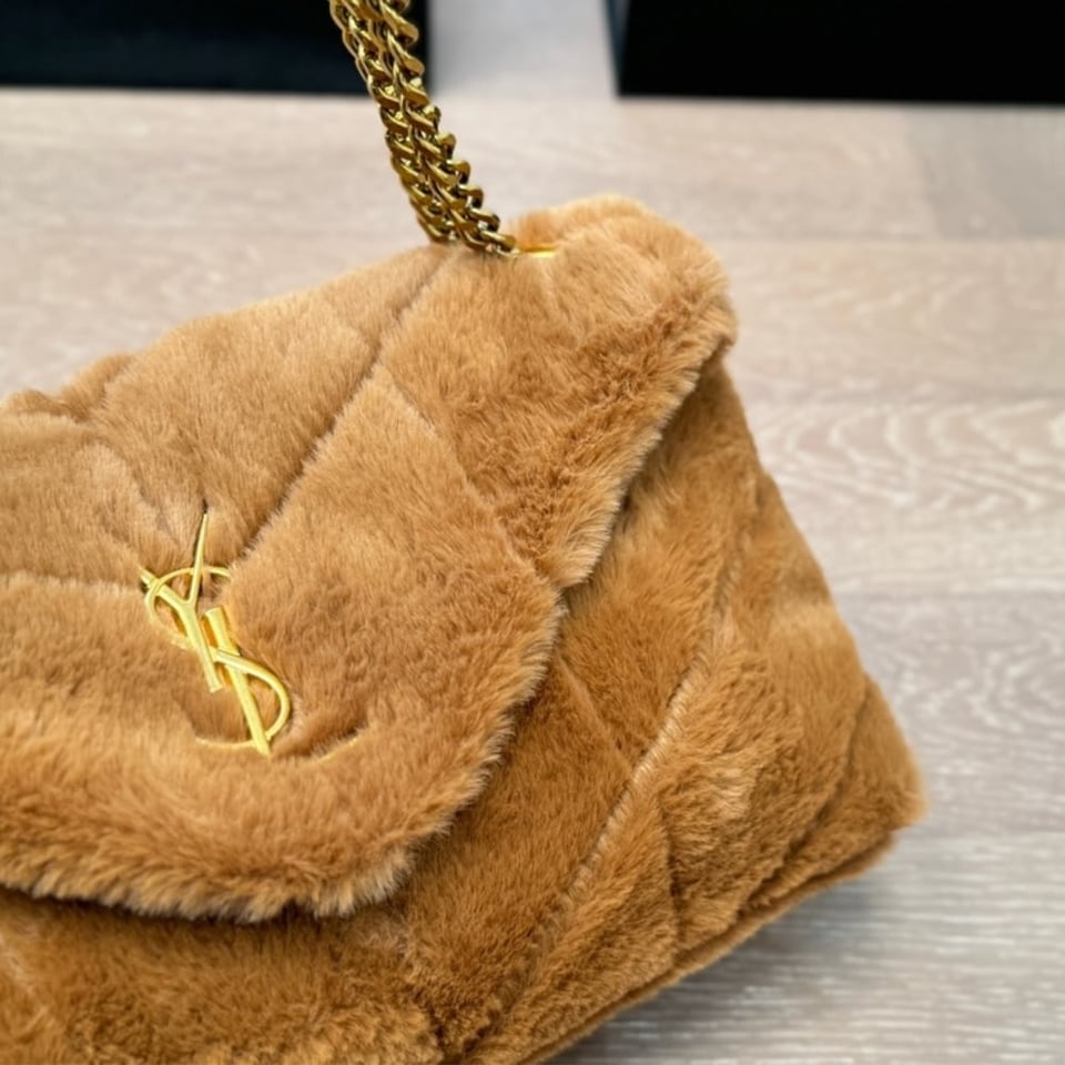 Saint Laurent Puffer Bag In Shearling Brown 28Cm view 5