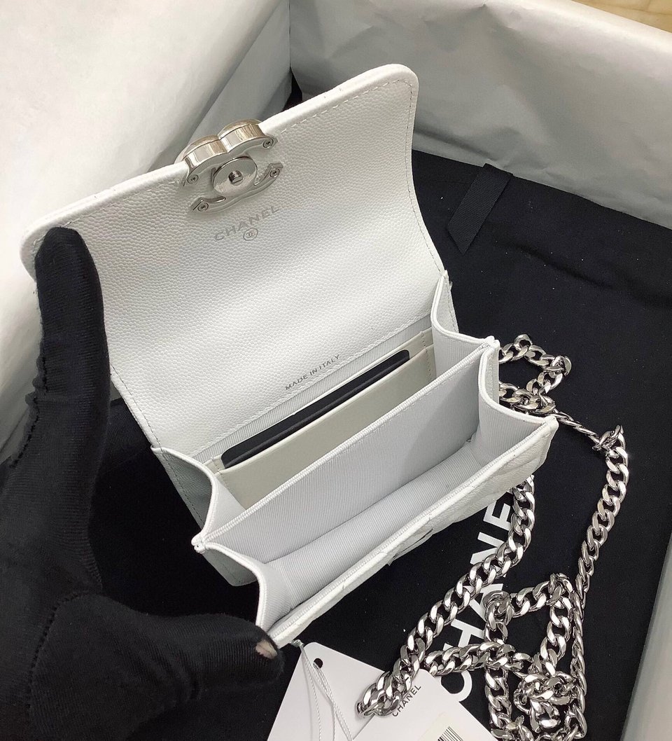 Chanel Woc 13Cm With Top Handle White Quilted Caviar Leather Silver Hardware view 7