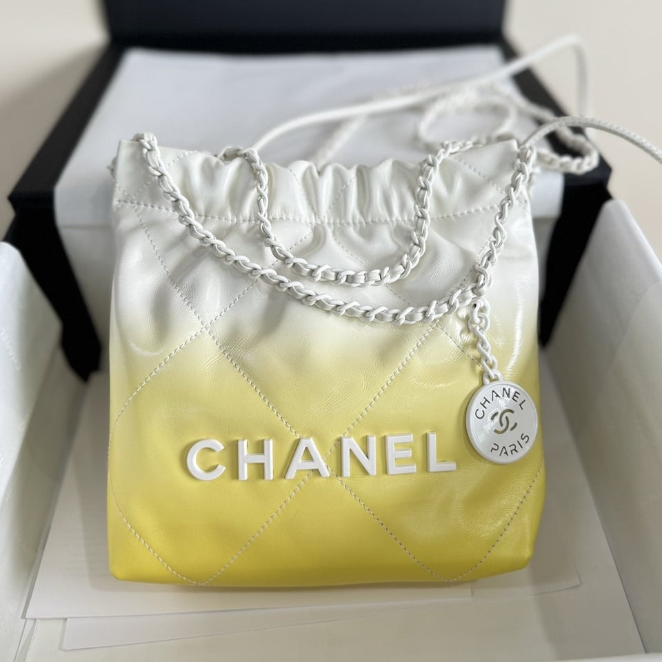 Chanel Hobo Mini 20Cm Yellow White Lambskin view 2