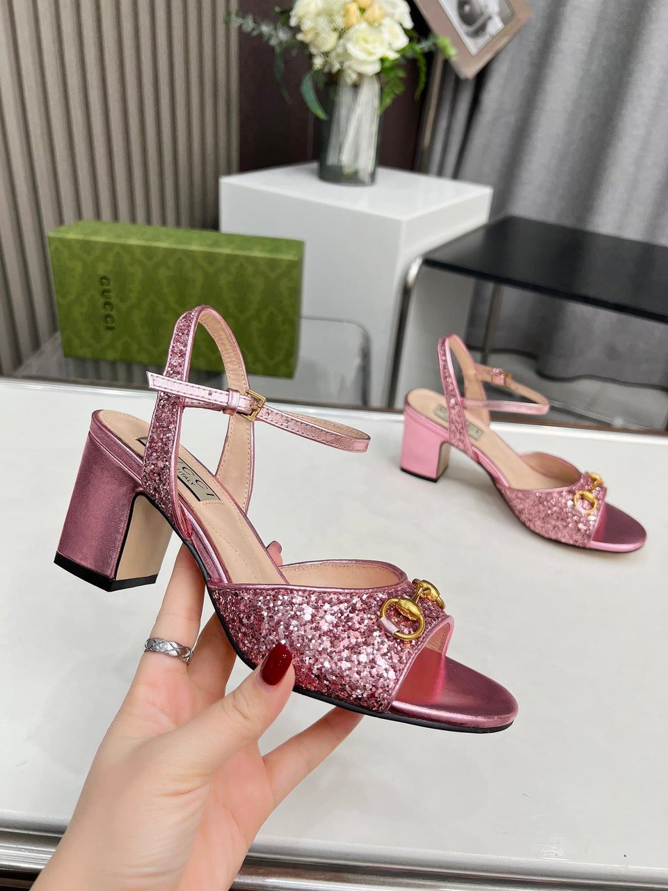 Gucci Horsebit Sandal ?Metallic Pink 771697 Ksp20 5560 view 9