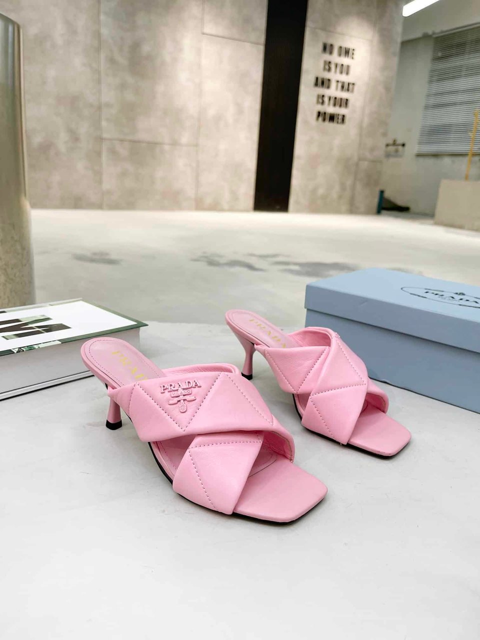 Prada Quilted Leather Mule Pink view 6