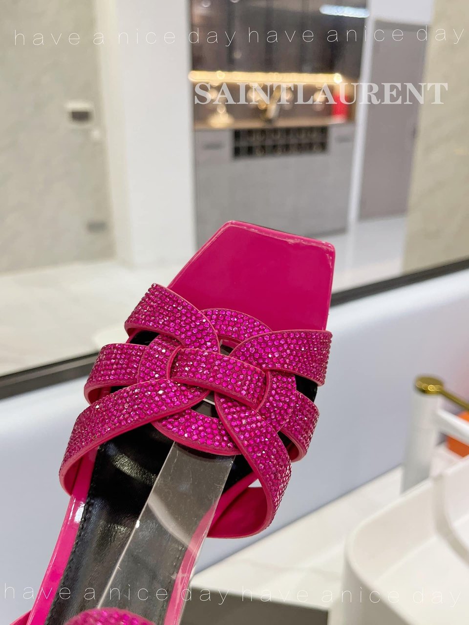 Saint Laurent Tribute Leather Sandals Metallic Pink view 11