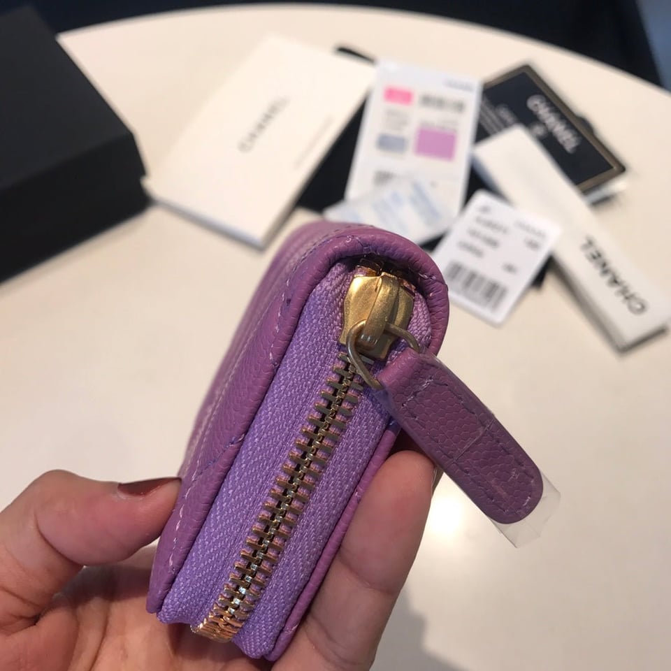 Chanel Zipped Coin Basic Purse 11 Purple Calfskin Gold Icon view 9
