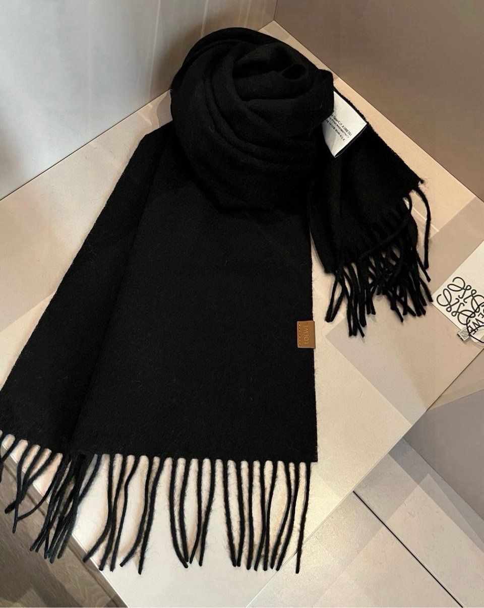 Loewe Mohair Scarf Solid Black For Women 180cm
