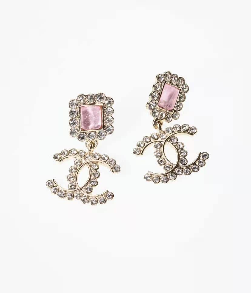 Chanel Cc Earrings Strass Pink view 4