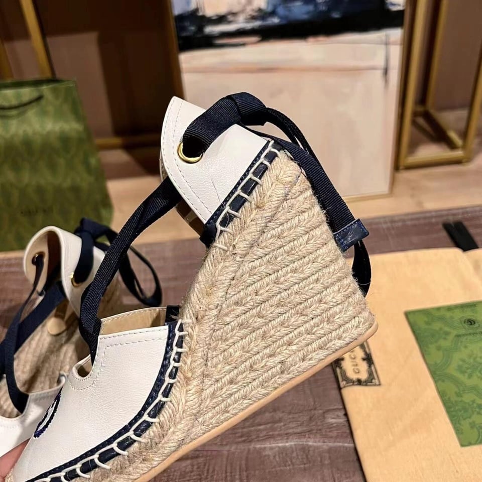 Gucci Gg Canvas Wedge Espadrilles White view 8