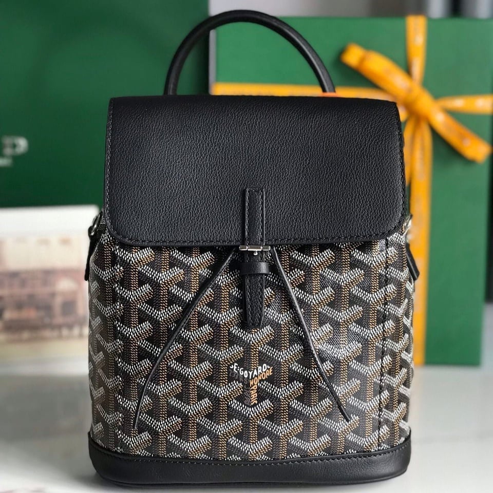 Goyard Alpin Mini Backpack 21cm Black Lambskin And Goyardine Canvas view 3