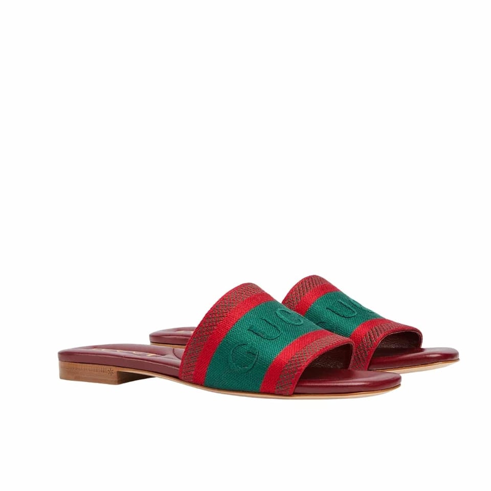 Gucci Women Slide Sandal With Web Green And Red 816350 Faecg 6443 view 2