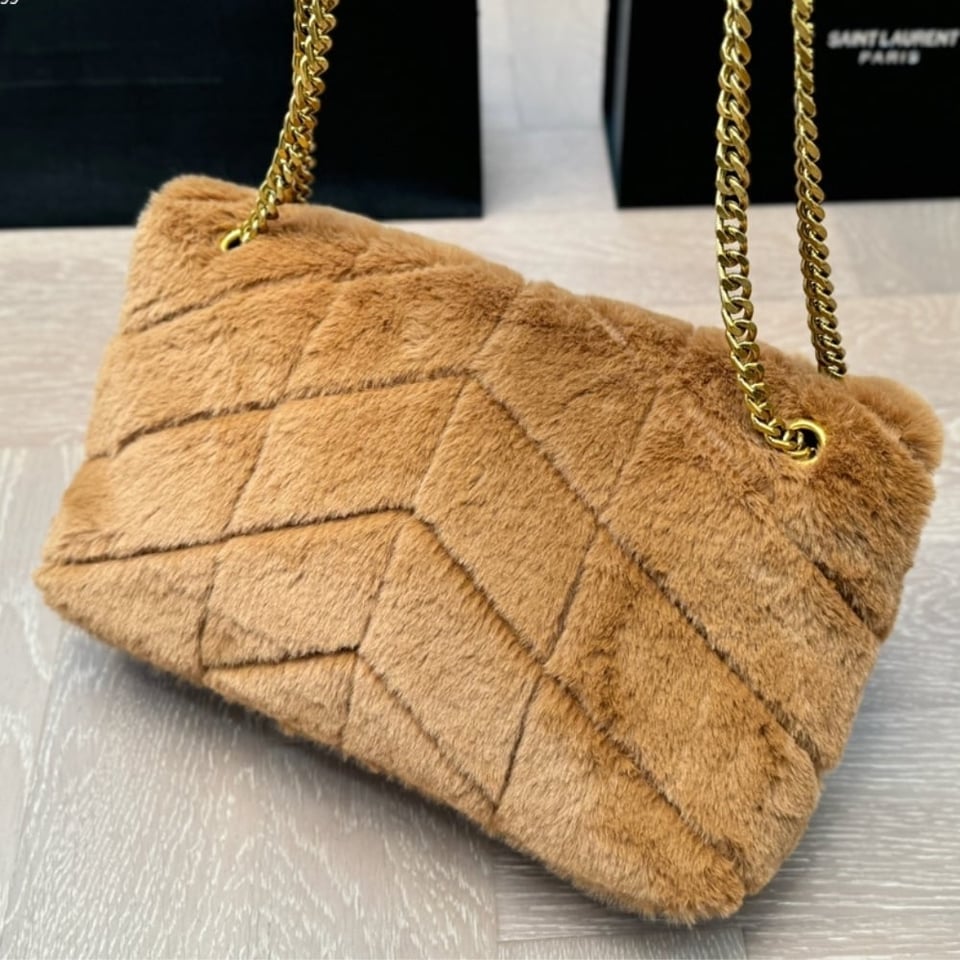 Saint Laurent Puffer Bag In Shearling Brown 28Cm view 6