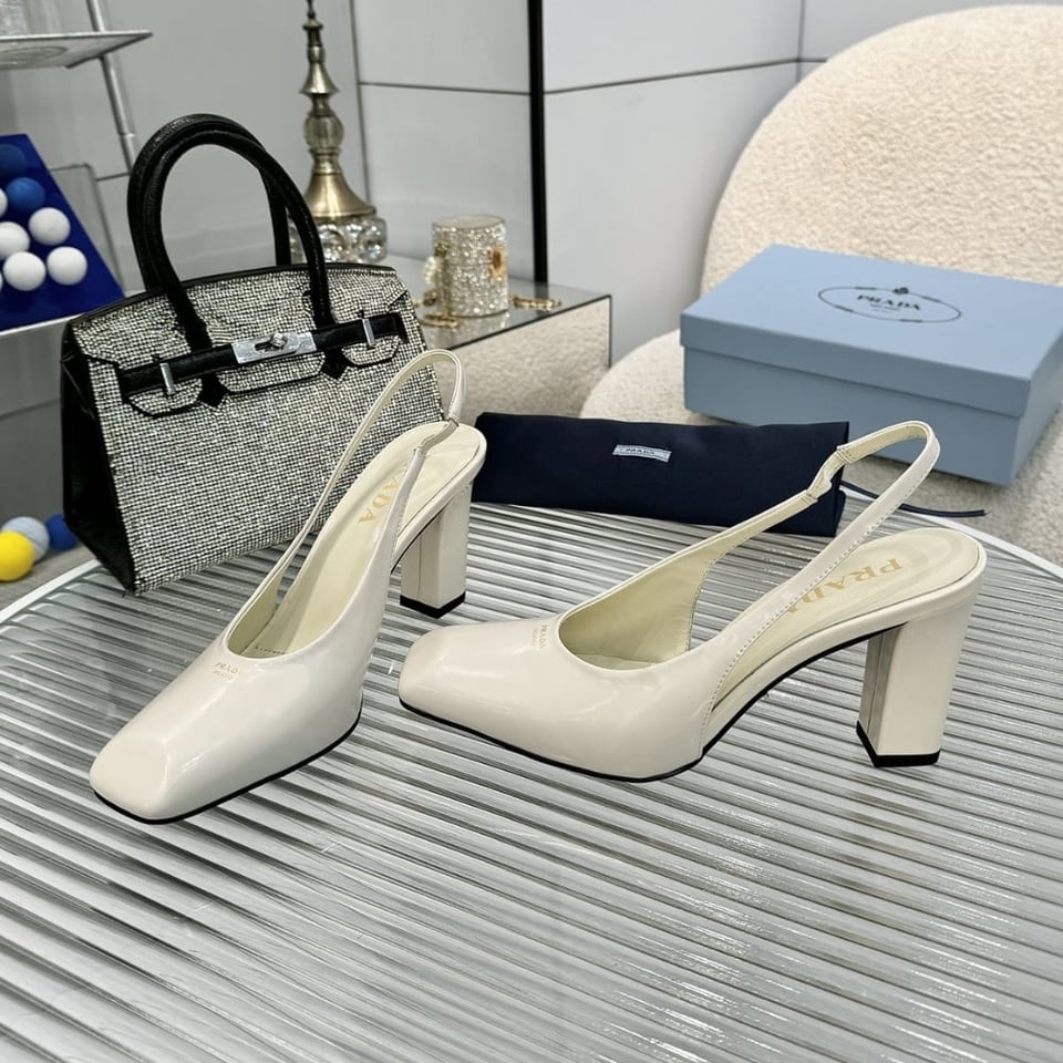 Prada Patent Leather Slingback Pumps Ivory 1I838N 069 F0304 F 085 view 5