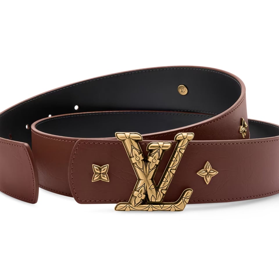 Lv Dimension Drift Flower Studs 40mm Reversible Belt Brown M4722U view 2