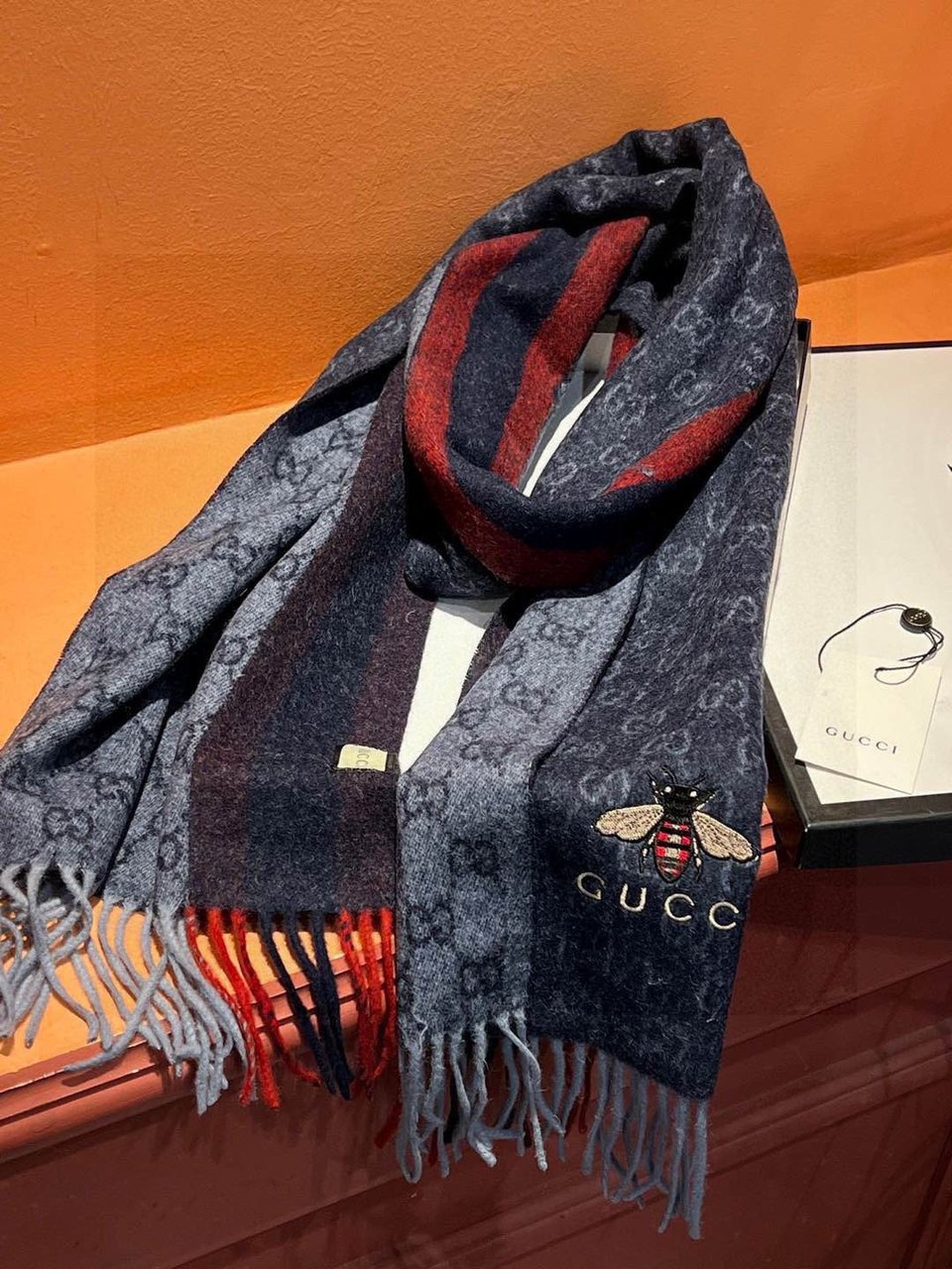 Gucci Cashmere Scarf Stripe Blue Red For Women 190cm view 2