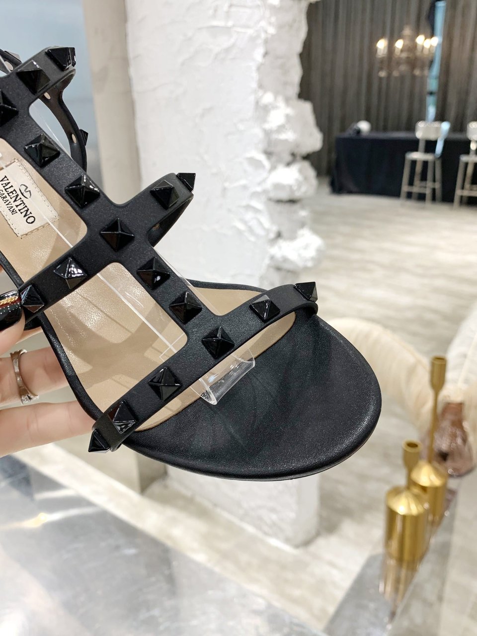 Valentino Garavani Rockstud Leather Sandals Black view 5