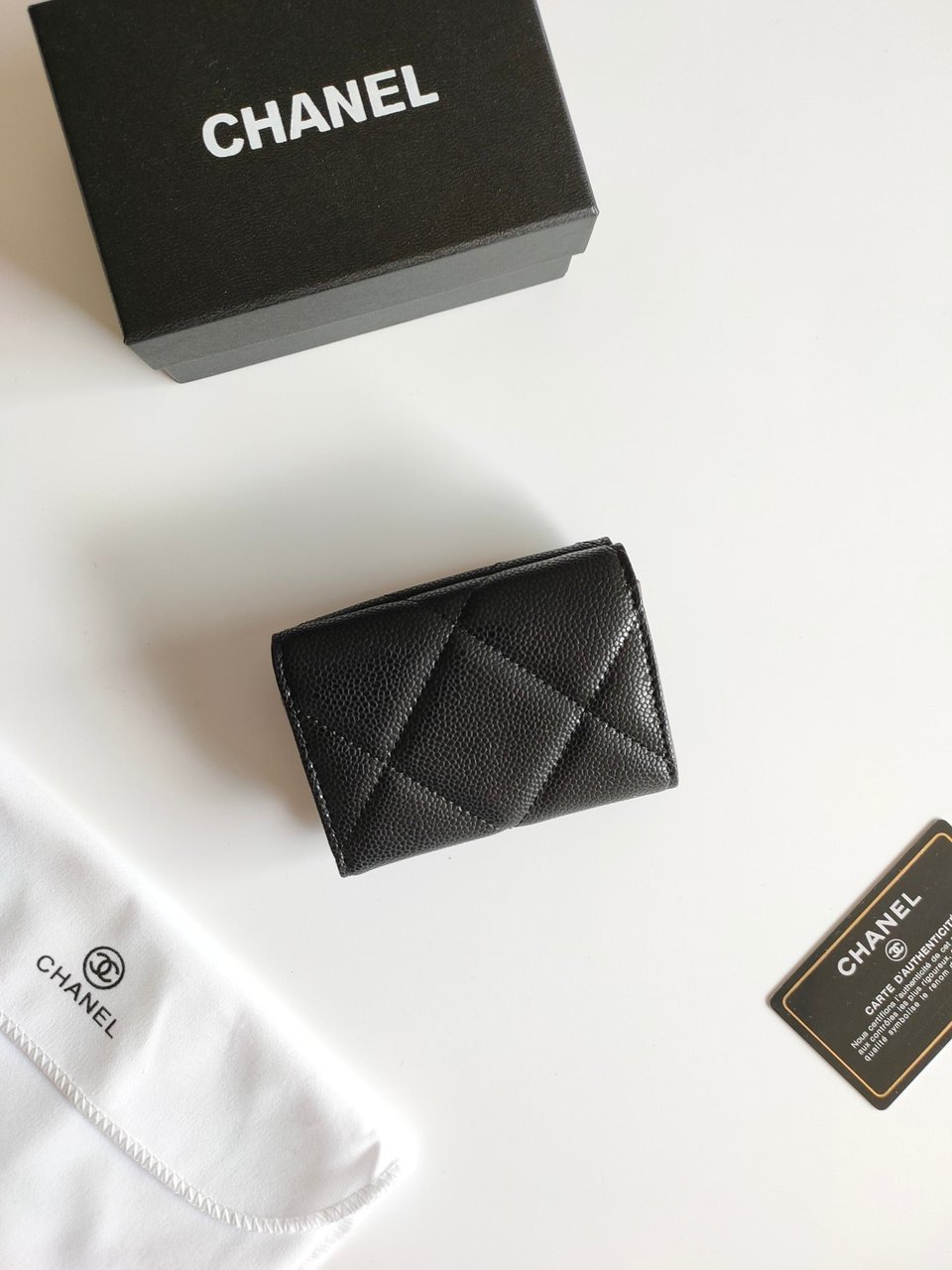 Chanel Trifold Purse 12 Black Grained Calfskin Gold Icon view 9