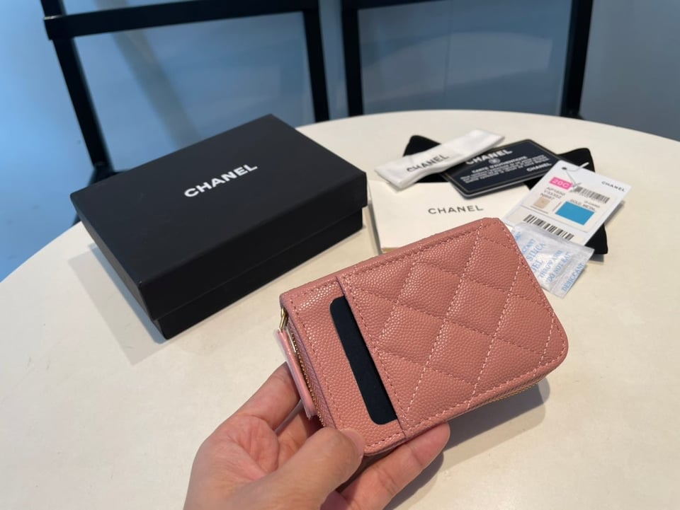 Chanel Zipped Coin Purse 11 Peach Grained Calfskin view 8