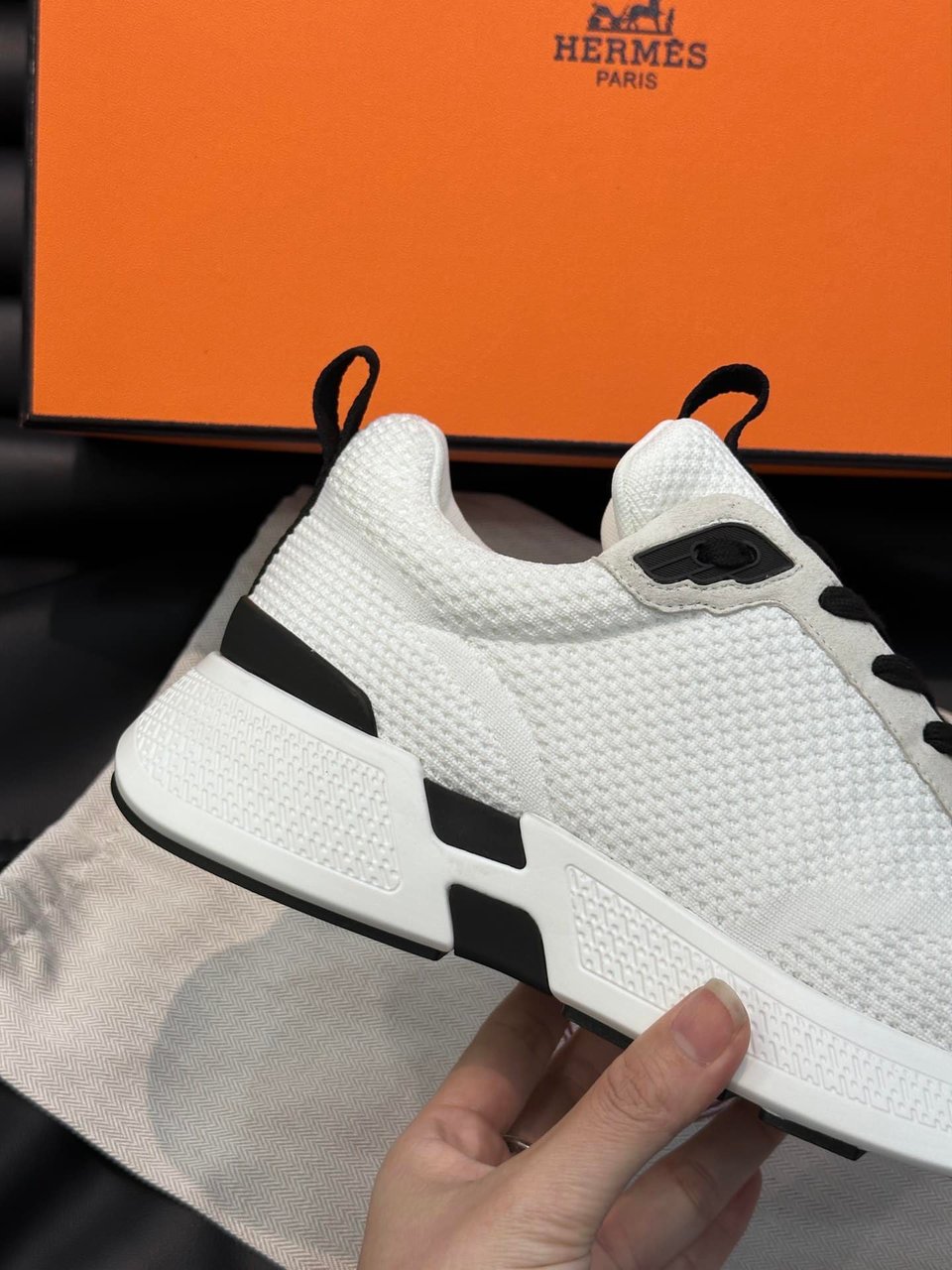 Hermes Heros Sneaker Black White H232985Zh90400 view 5