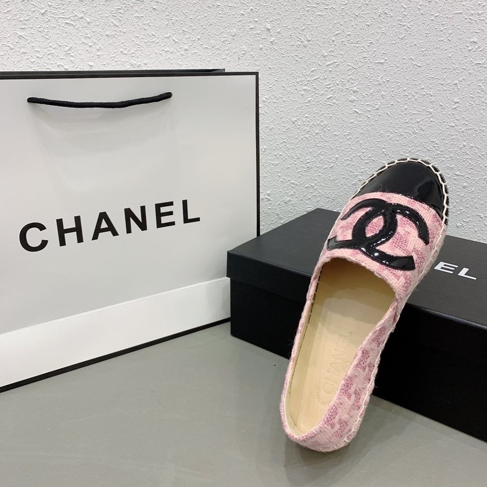 Chanel Tweed Patent Cc Espadrilles Slip On Pink Black view 10