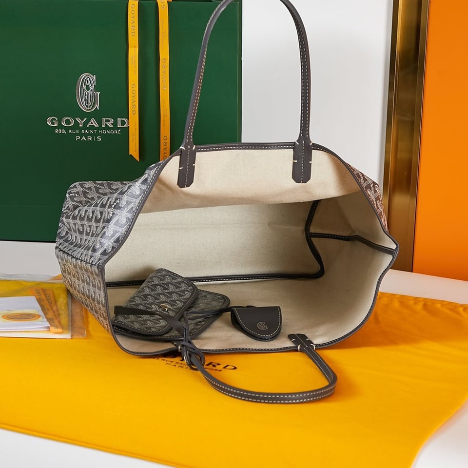 Goyard Saint Louis Pm 34Cm Grey Canvas Chevroches Calfskin view 3
