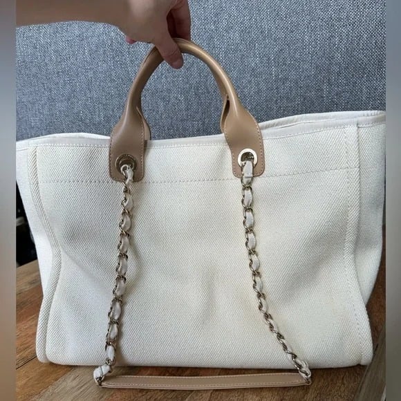 Chanel Deauville Shopping Small Tote 35Cm Mixed Fabric Calfskin White view 13