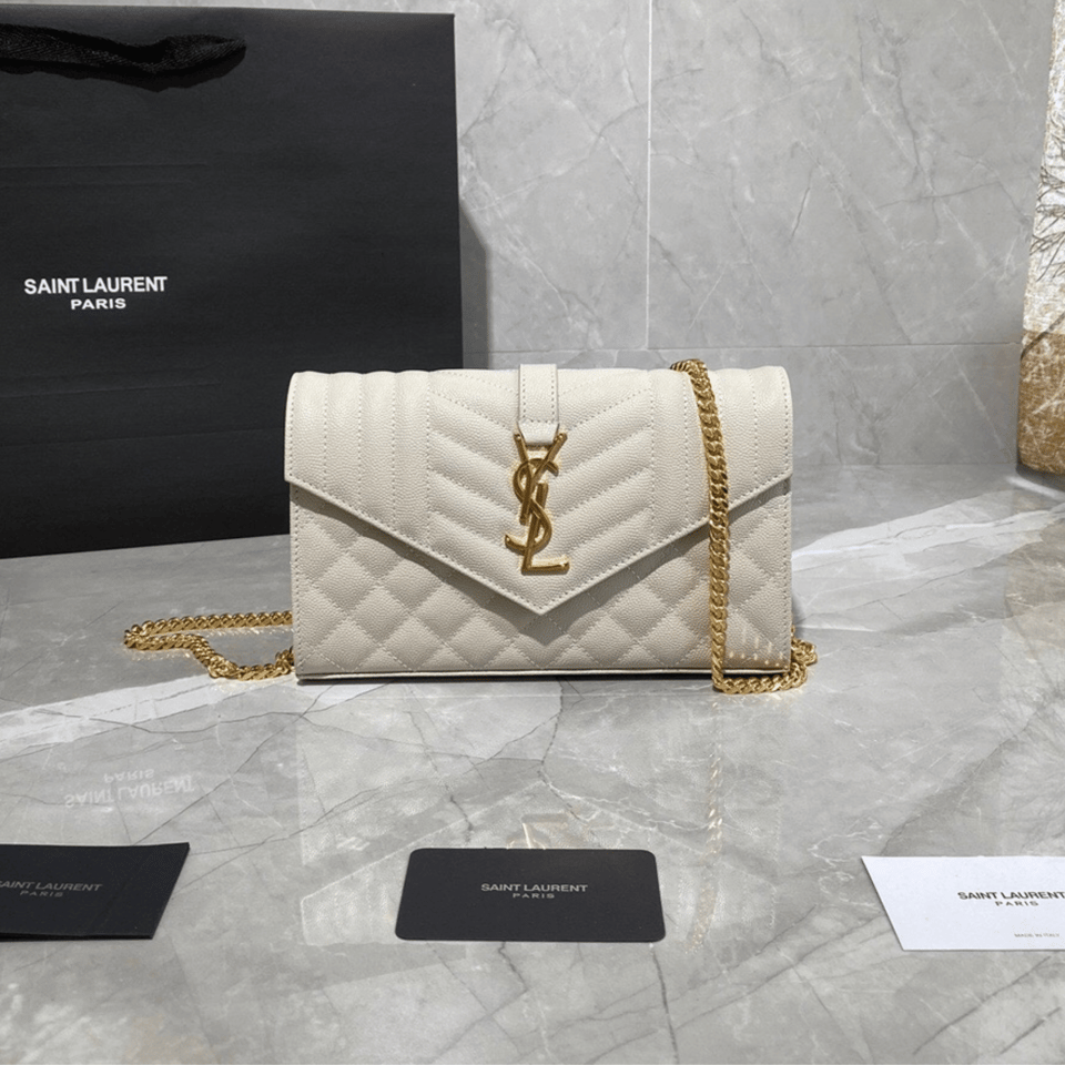 Saint Laurent Envelope Small Bag In Mix Matelasse Grain De Poudre Embossed White view 3