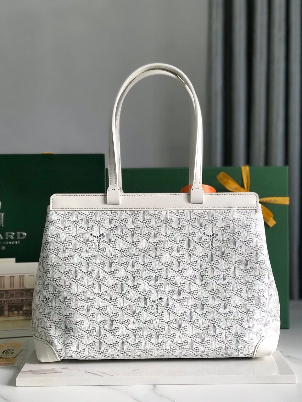 Goyard Bellechasse Biaude Pm Bag 36 Cm White Goyardine Canvas And Calfskin Trim view 6